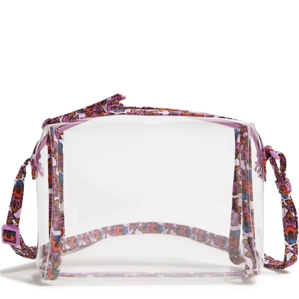 Vera Bradley Clear (TPU) Stadium Crossbody Camera Bag: Scaevola Fan Print Trim